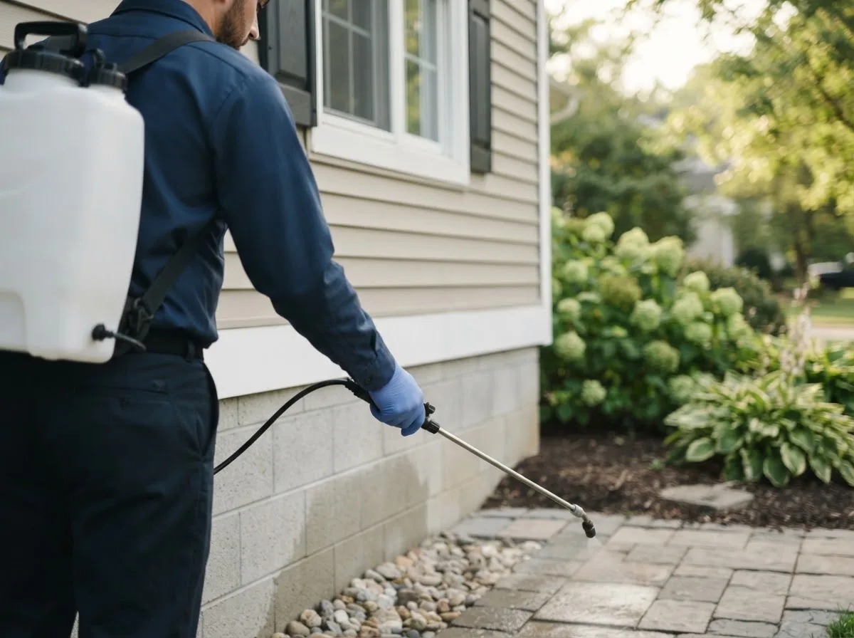 Pest control technician inspecting a home in New Albany, IN
